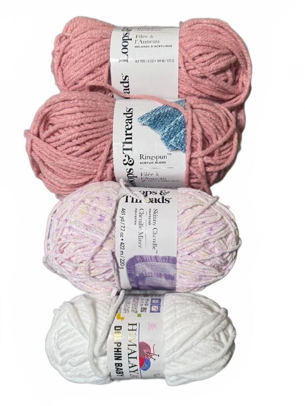 Loops and Threads Pinks White Yarn Lot of 4
